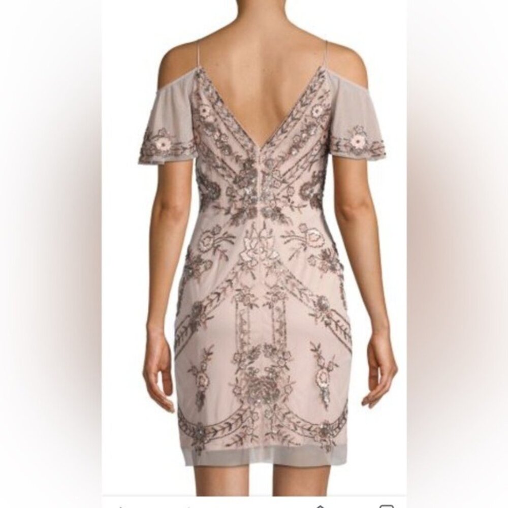 Aidan Mattox Women’s Beaded Floral Embellished Mini Dress cold shoulder cocktail - Picture 3 of 6